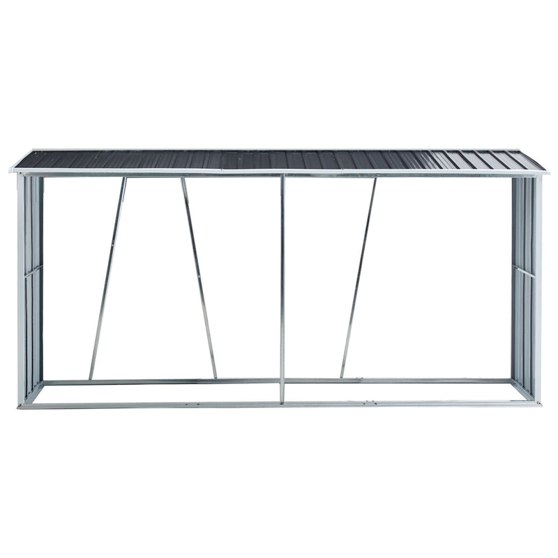 Firewood Rack, Log Holder With Roof, Log Storage, Firewood Stand For Outdoor Backyard Garden Patio Porch, Galvanized Steel - Dark Gray