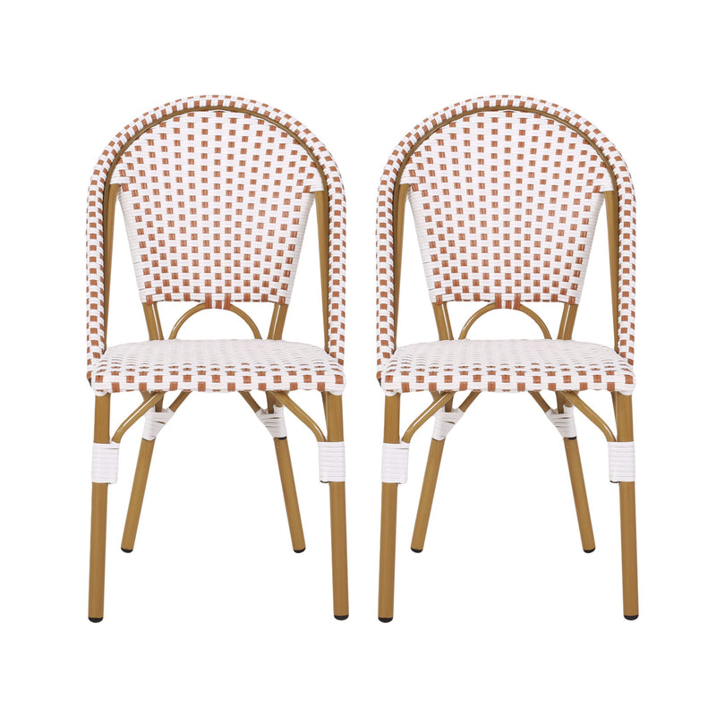 Outdoor Rattan And Aluminum French Bistro Chairs (Set of 2) Bamboo Print - Rust Red / White