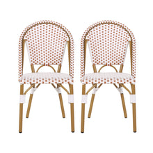 Load image into Gallery viewer, Outdoor Rattan And Aluminum French Bistro Chairs (Set of 2) Bamboo Print - Rust Red / White
