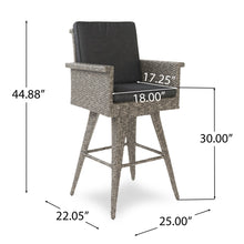 Load image into Gallery viewer, Outdoor Rattan Swivel Barstool With Water Resistant Cushion - Mixed Black / Dark Gray
