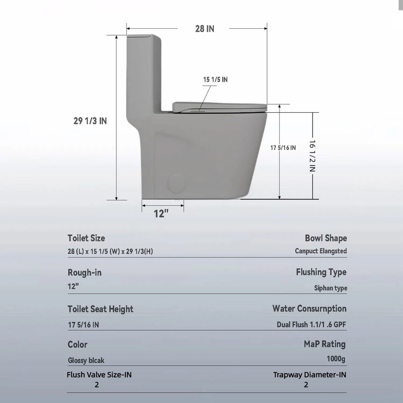 1 Piece Toilet With Tornado Flush, Dual Flush, And ADA Height Comfort Chair