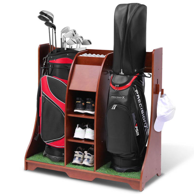 Wood Freestanding Adjustable Multi Use Golf Shelf - Reddish Brown