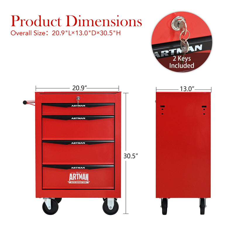 Rolling Metal Tool Chest With Drawers, Steel Storage Cabinet With Ball Bearing Slides