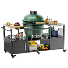 Load image into Gallery viewer, Outdoor Grill Table For Big Egg Style Bbq With Metal Grill Cart And Storage Box And Metal And Stainless Steel - Black / Silver
