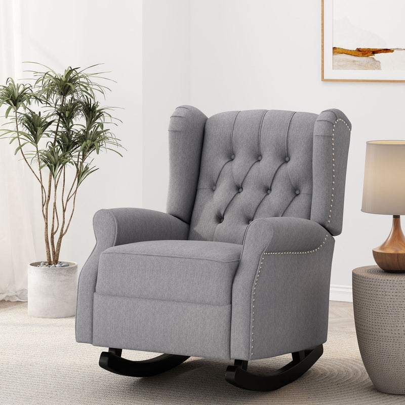 Sheila - Contemporary Fabric Tufted Wingback Rocking Chair - Gray