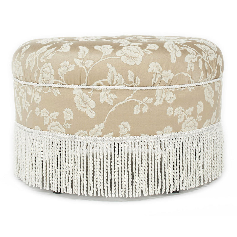 Yolanda - Floral Round Upholstered Accent Ottoman - Beige