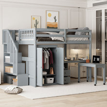 Load image into Gallery viewer, Loft Bed With Stairs, Bookshelf, Drawers, Desk &amp; Wardrobe, Space Saving Multifunctional Furniture
