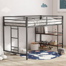 Load image into Gallery viewer, Adam - Twin Loft Bunk Bed With Cinnamon Wood Shelf - Black
