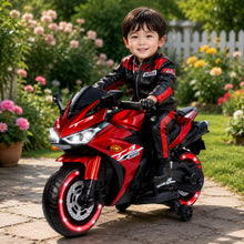 Load image into Gallery viewer, Kids 12V Motorcycle With Training Wheels, Manual Throttle, And Lighting Wheels For Boys And Girls Ages 3-6 - Red
