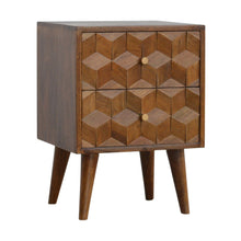 Load image into Gallery viewer, Cube Carved Bedside Table Nightstand - Chestnut
