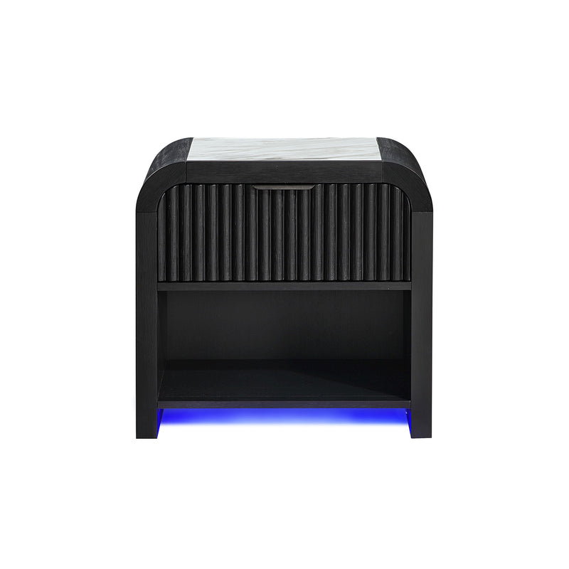 Beverly - Nightstand With Speakers, Rounded Sides - Black White