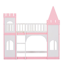 Load image into Gallery viewer, Twin Over Twin Castle Bunk Bed With Ladder - Pink
