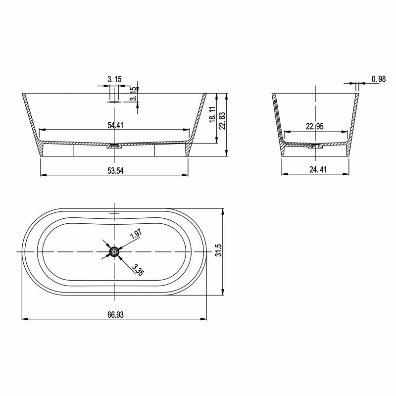 Solid Surface Freestanding Soaking Bathtub & Ergonomic Design