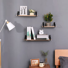 Load image into Gallery viewer, Floating Shelves, Long Wall Shelves (Set of 3), Wall Mounted Shelves &amp; Brackets For Bedroom - Natural Wood
