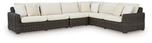 Load image into Gallery viewer, Kimora - 7 Pc. - 4-Piece Outdoor Sectional, Swivel Glider Lounge, Cocktail Table, End Table - Beige / Dark Brown
