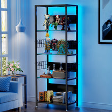 Load image into Gallery viewer, 4 Tier Display Shelf With RGB Lights, LED Lighted Curio Cabinet With Adjustable Storage Box &amp; Hooks - Black
