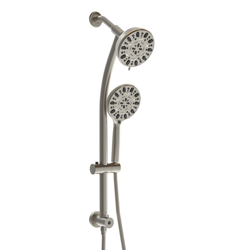 Multi Function Dual Shower Head Shower System With 4.7" Rain Showerhead, 7 Function Hand Shower, Adjustable Slide Bar - Brushed Nickel