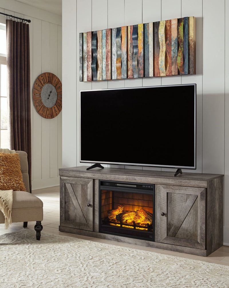 Wynnlow - TV Stand With Faux Firebrick Fireplace Insert - Gray