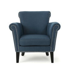 Load image into Gallery viewer, Elegant Fabric Club Chair With Nailhead Trim And Birch Wood Legs - Navy Blue
