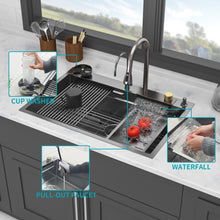 Load image into Gallery viewer, Waterfall Kitchen Sink With Pull Out Faucet &amp; Cup Washer
