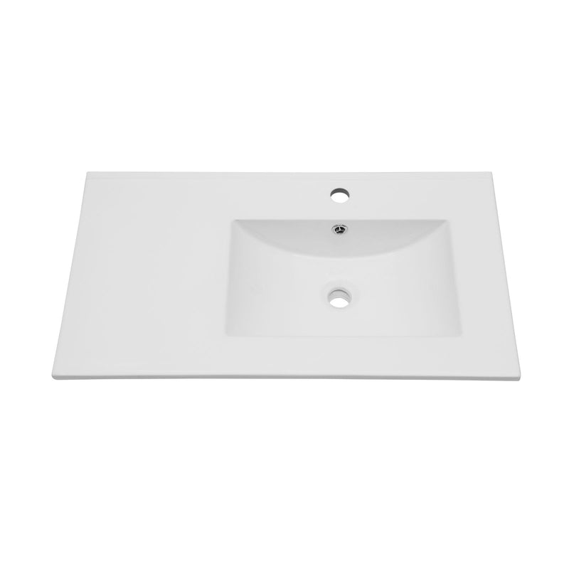 Rectangular Single Vanity Top With 1 Faucet Hole And Overflow, 32" X 18", Spacious Left Countertop For Storage - White