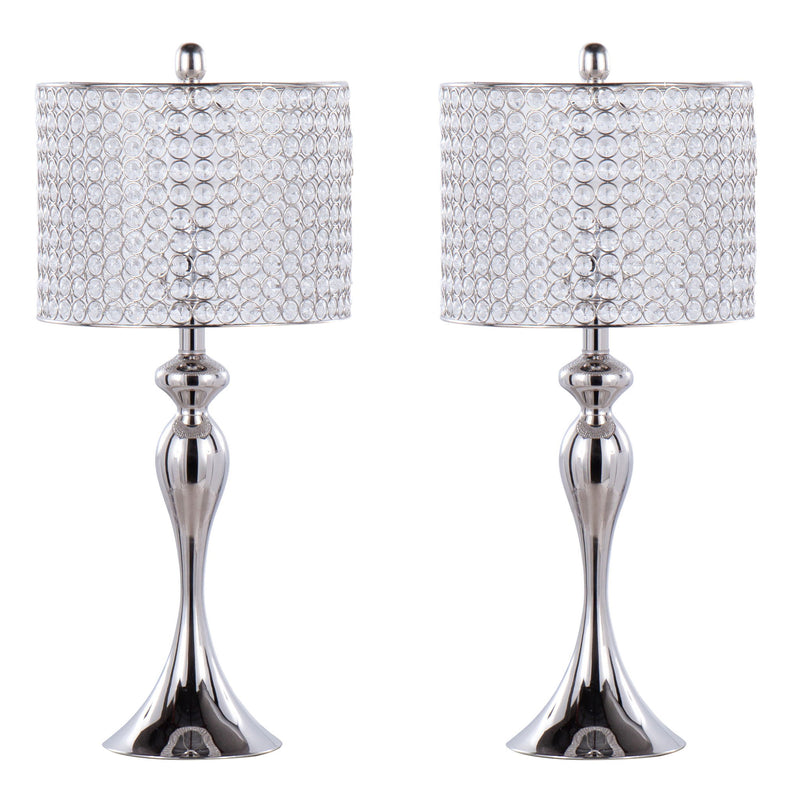 Ashland - Contemporary Table Lamp Round Clear Crystal Beads (Set of 2) - Nickel