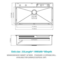 Load image into Gallery viewer, 33" Stainless Steel Single Bowl Kitchen Sink With Waterfall Flow

