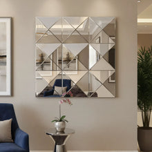 Load image into Gallery viewer, 3D Beveled Wall Mirror With Frame, Large Square Design For Living Room - Silver
