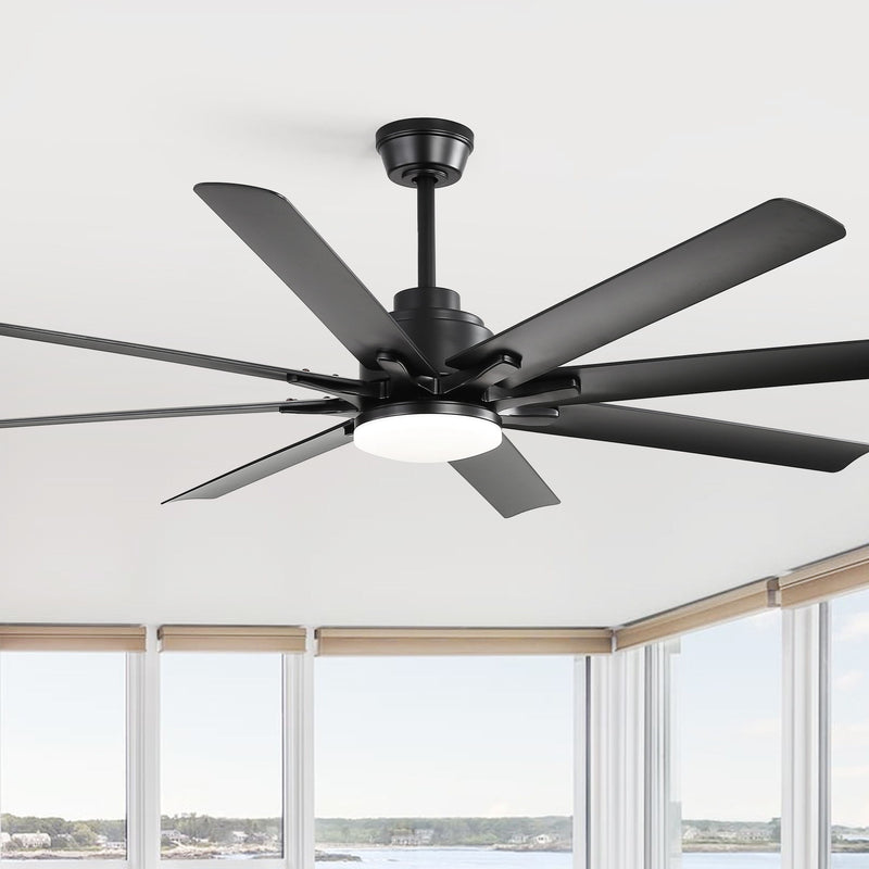 Smart Ceiling Fan With 8 Blades, Voice Remote Control, 6 Wind Speeds, Reversible DC Motor, 3 Color Lighting - Black