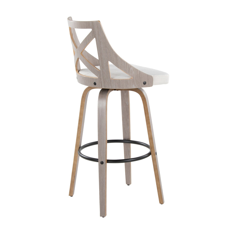 Charlotte - Farmhouse Fixed Height Barstool With Swivel & Round Footrest (Set of 2) - Cream