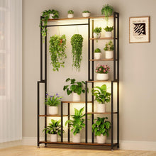 Load image into Gallery viewer, Large Plant Stand Indoor With Grow Light, Tall Plant Shelf, 8 Tiered Heavy Duty Metal Plant Stand, Square Flower Stand Display Rack For Living Room - Walnut / Black
