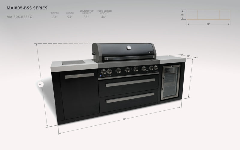 MONT ALPI 805 BLACK STAINLESS STEEL ISLAND WITH A FRIDGE CABINET-MAi805-BSSFC