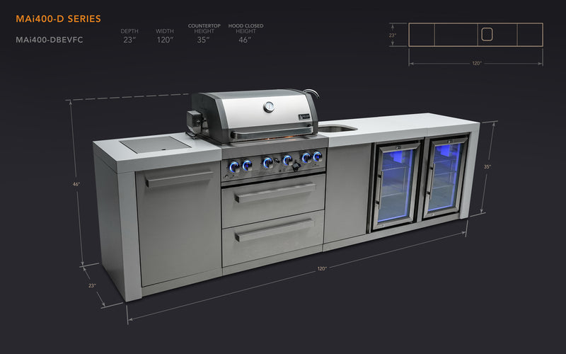 MONT ALPI 4-BURNER DELUXE ISLAND WITH A BEVERAGE CENTER AND FRIDGE CABINET-MAi400-DBEVFC