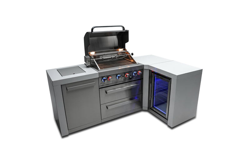 MONT ALPI 4-BURNER DELUXE ISLAND WITH A 90-DEGREE CORNER AND A FRIDGE CABINET-MAi400-D90FC
