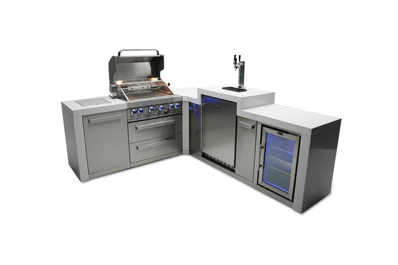 MONT ALPI 4-BURNER DELUXE ISLAND WITH A 90-DEGREE CORNER, KEGERATOR AND FRIDGE CABINET-MAi400-D90KEGFC