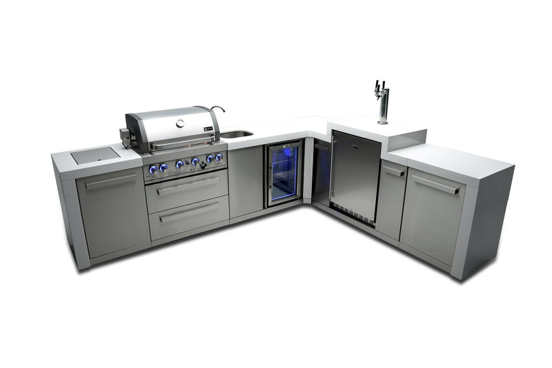 MONT ALPI 4-BURNER DELUXE ISLAND WITH A 90-DEGREE CORNER, KEGERATOR AND BEVERAGE CENTER-MAi400-D90KEGBEV