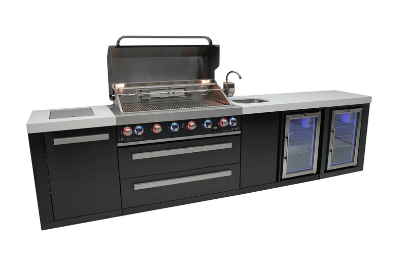 MONT ALPI 805 BLACK STAINLESS STEEL ISLAND WITH A BEVERAGE CENTER AND FRIDGE CABINET-MAi805-BSSBEVFC