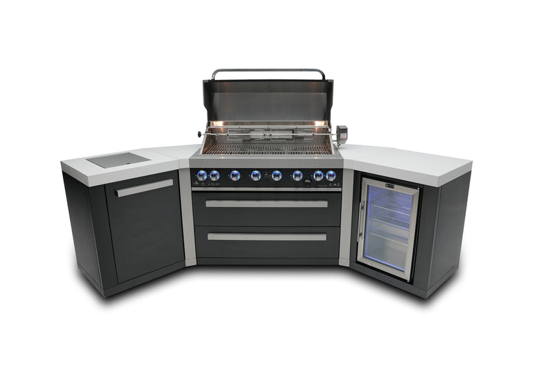 MONT ALPI 805 BLACK STAINLESS STEEL ISLAND WITH 45-DEGREE CORNERS AND A FRIDGE CABINET-MAi805-BSS45FC