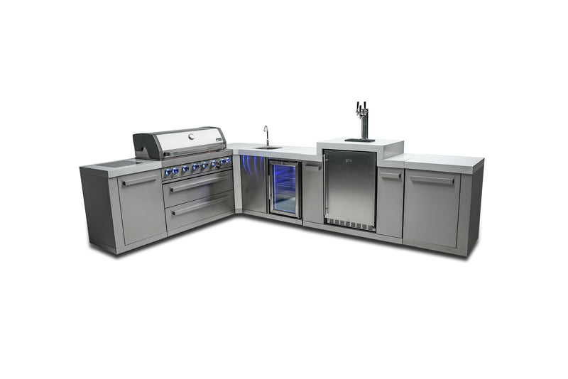 MONT ALPI 6-BURNER ISLAND WITH A 90-DEGREE CORNER, KEGERATOR AND BEVERAGE CENTER-MAi805-90KEGBEV