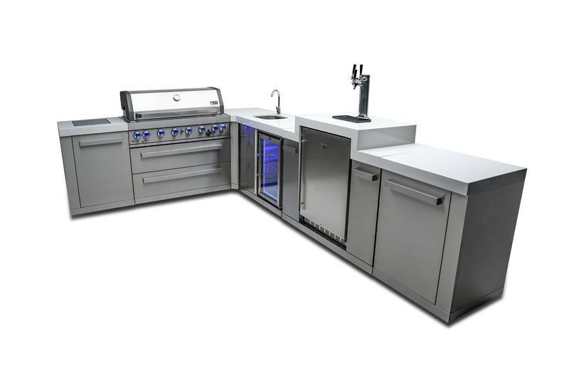 MONT ALPI 6-BURNER ISLAND WITH A 90-DEGREE CORNER, KEGERATOR AND BEVERAGE CENTER-MAi805-90KEGBEV