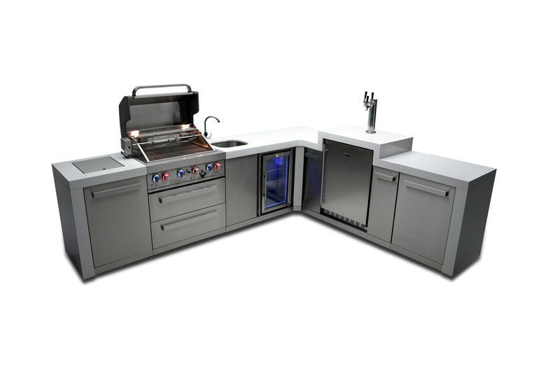 MONT ALPI 4-BURNER DELUXE ISLAND WITH A 90-DEGREE CORNER, KEGERATOR AND BEVERAGE CENTER-MAi400-D90KEGBEV