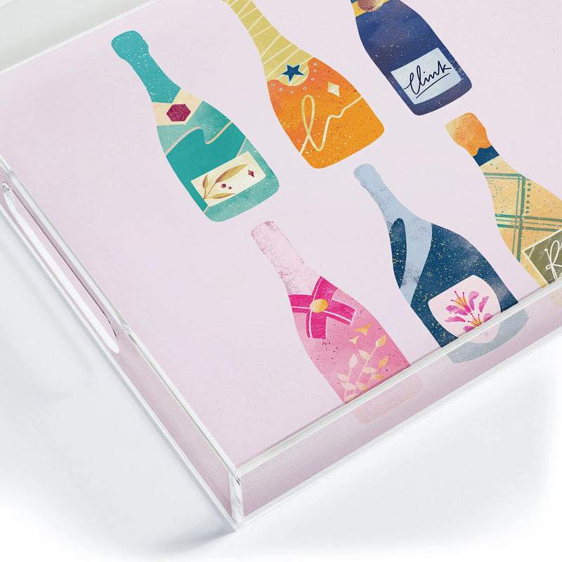 Deny Designs-Champagne Bottles Pink Acrylic Tray