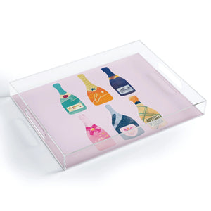 Deny Designs-Champagne Bottles Pink Acrylic Tray