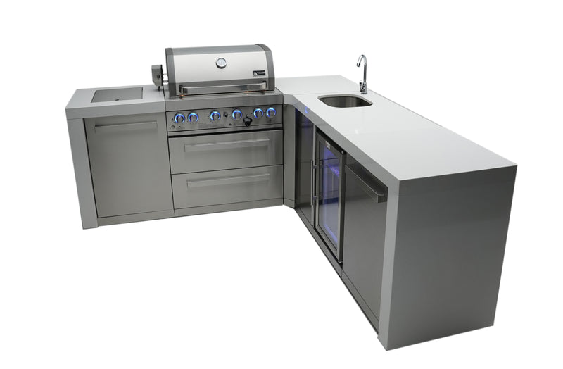 MONT ALPI 4-BURNER DELUXE ISLAND WITH A 90-DEGREE CORNER AND BEVERAGE CENTERMAi400-D90BEV-