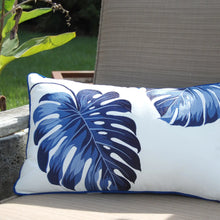 Load image into Gallery viewer, Rightside Design-Embroidered Blue Monstera Indoor/outdoor Pillow
