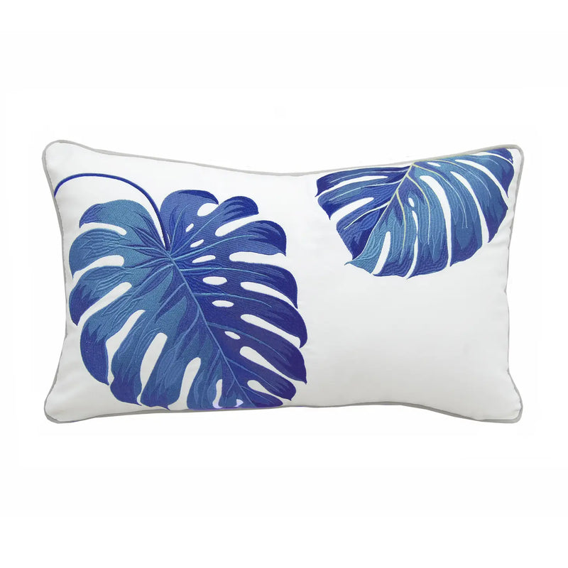 Rightside Design-Embroidered Blue Monstera Indoor/outdoor Pillow