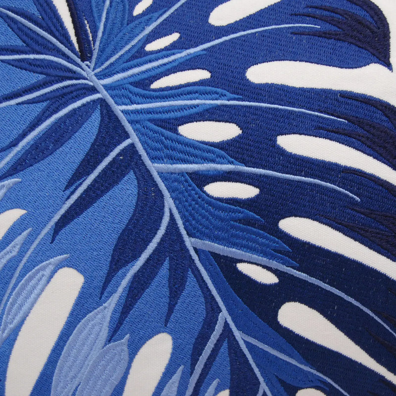 Rightside Design-Embroidered Blue Monstera Indoor/outdoor Pillow