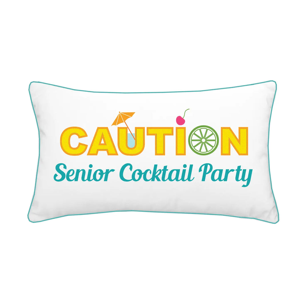 Rightside Design-Caution Senior Cocktail Party Indoor/Outdoor Lumbar Pillow